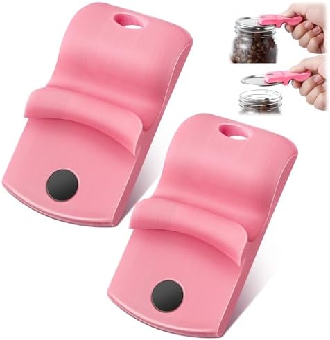 2 Pack Canning Jar Opener with Magnets, Mason Jar Opener For Canning Lids, Regular and Wide Mouth Lids, Powerful Magnet for Easy Refrigerator Storage, Releases Vacuum Seal– Patent Pending(Pink)