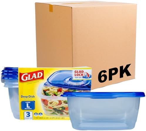 Glad GladWare Deep Dish Food Storage Containers, 64 Oz, 3 Count, 6-Pack