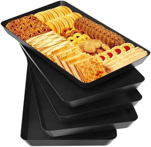 WOWBOX 5 pcs Serving Tray for Entertaining, Serving Platters for Snacks, Fruit, Cookies, Dessert, Reusable Plastic Trays for Serving Food and Pantry Organization in Kitchen & for Parties, (Black)