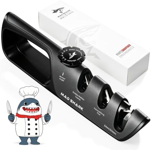 MAD SHARK Knife Sharpener, 6 Adjustable Angles Coarse&Fine Manual Sharpener