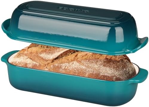 EDGING CASTING Enameled Cast Iron Loaf Pan with Lid, Bread pan, Dutch Oven Bread pan for Homemade Sourdough Bread Baking, 12.5x5.5 inch, 5qt, Darkcyan