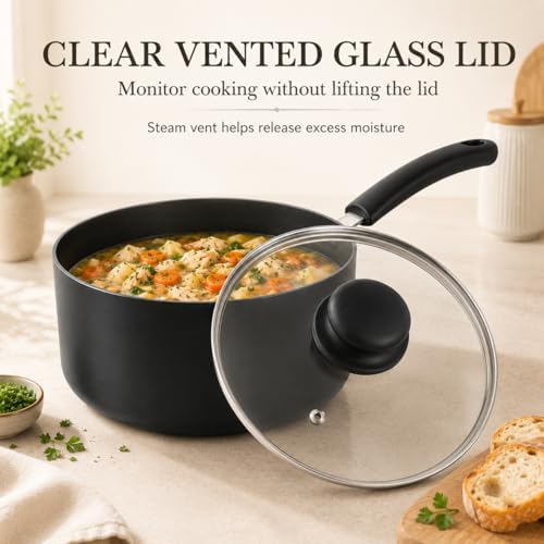 MICHELANGELO Nonstick Saucepan with Lid, Ceramic Sauce Pan Sets, Easy to Clean Sauce Pans, Multi-Purpose Cooking Pots, 4QT, Black