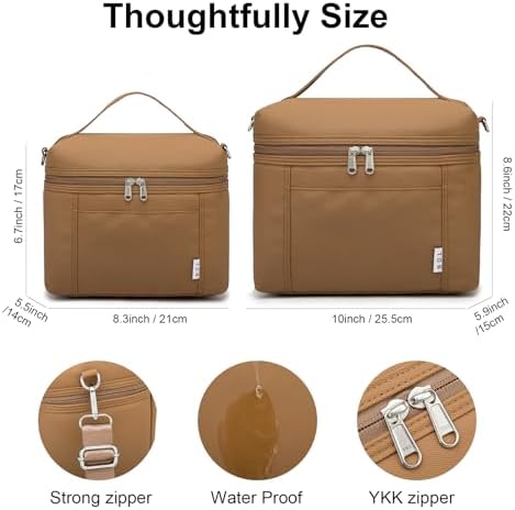 NOL Insulated Lunch Bags for Women Cooler Bag Lightweight Nylon Waterproof Lunch Box for Work Brown Small 4L