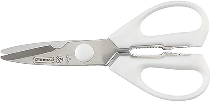 Mundial Take-A-Part Kitchen Shears 8.5”, Rounded Tip, Stainless Steel Blades, White Handle – Detachable, Dishwasher Safe, Multipurpose Food Prep Scissors