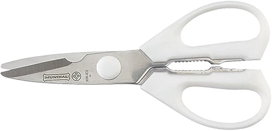 Mundial Take-A-Part Kitchen Shears 8.5”, Rounded Tip, Stainless Steel Blades, White Handle – Detachable, Dishwasher Safe, Multipurpose Food Prep Scissors