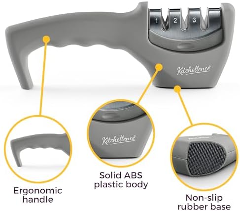 4-in-1 Kitchen Knife Accessories: 3-Stage Knife Sharpener Helps Repair, Restore and Polish Blades and Cut-Resistant Glove
