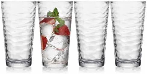 Glaver's Drinking Glasses Set of 4 Highball Glass Cups, 17 Oz. Basic Cooler Glassware, ideal for Water, Juice, Cocktails, Iced Tea and more. Dishwasher Safe.