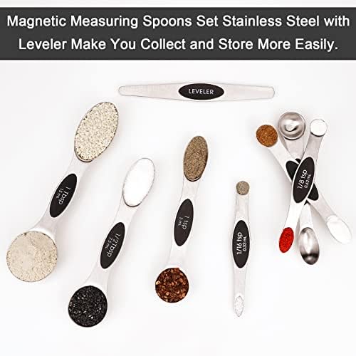 Aovchei 8 PCS Black Magnetic Measuring Spoons Set