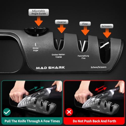 MAD SHARK Knife Sharpener, 6 Adjustable Angles Coarse&Fine Manual Sharpener
