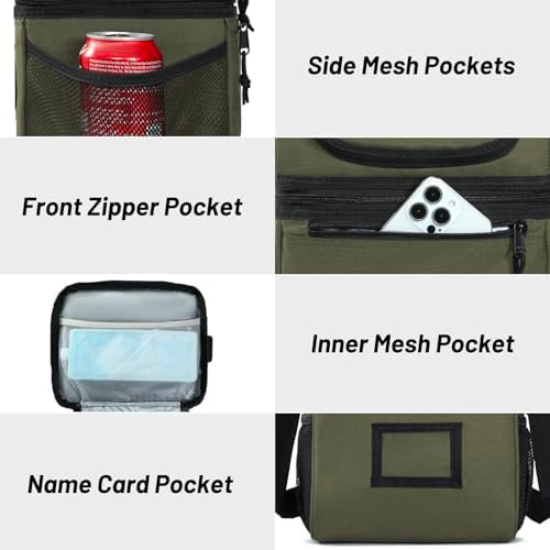 MIER Insulated Lunch Box Bags for Men Women, Dual Compartment, Army Green