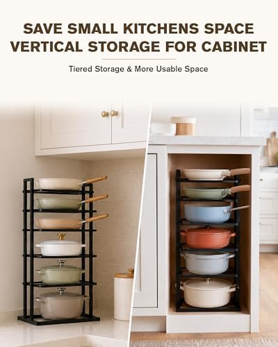 HULISEN Pots and Pans Organizer Under Cabinet, Adjustable 6-Tier Pot Rack