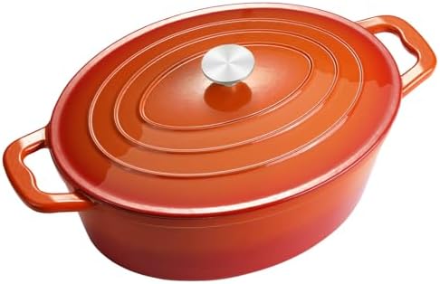 Enameled Oval Dutch Oven Pot with Lid, 8 QT Cast Iron Dutch Oven with Dual Handles for Cooking, Bread Baking, Frying, Non-stick Enamel Coated Oven (8 QT Orange)