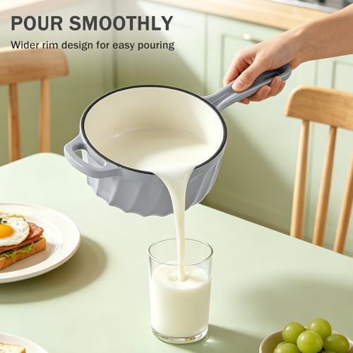 Enameled Cast Iron Sauce Pan with Lid, 1 Quart Saucepan with Lid