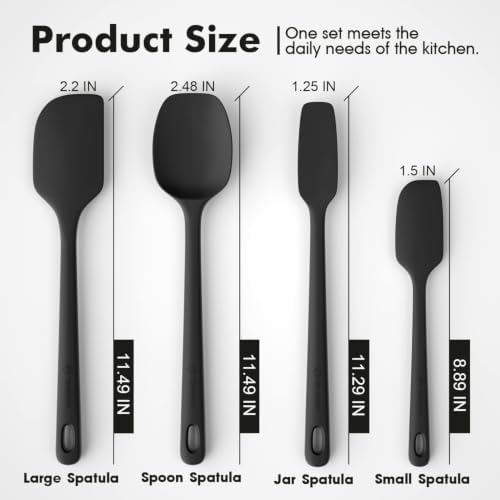 ChefAide 4 Pieces Silicone Spatulas Set, Heat Resistant Rubber Spatula