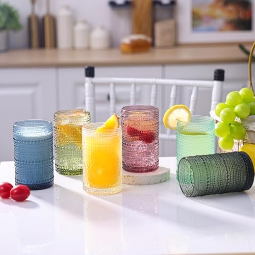 Moretoes Colored 12 Oz Hobnail Drinking Glasses Set of 6 Water Glass Cups