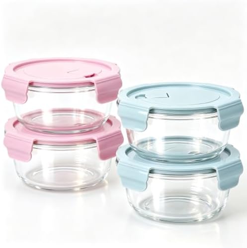 4 Pack 12oz Glass Meal Prep Containers, Glass Food Storage Containers with Airtight Lids, Leak Proof, Easy to Clean, Microwave, Dishwasher, Oven, and Freezer Safe