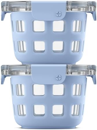 Ello Duraglass 2 Cup Glass Storage Containers with Lids, 2 Pack, Blue