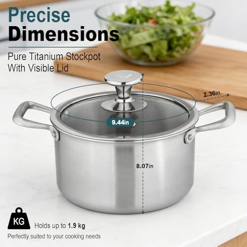 Titanium Soup Pot 6 Quart with Lid, Tri-Ply Induction Stock Pot