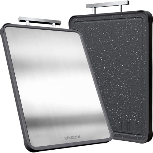 Kikcoin 17"×11" 304 Stainless Steel Cutting Boards for Kitchen, Dishwasher Safe Food Grade PP Double Sided Cutting Board, Extra Large Non-Toxic Chopping Board for Meat, Cheese & Charcuterie, Black