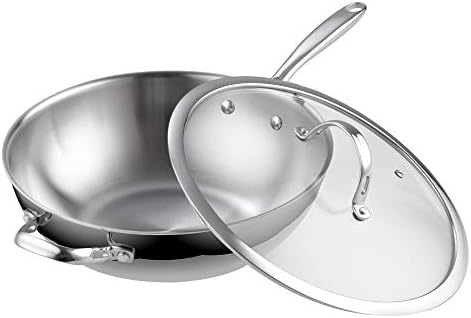 Cooks Standard 12-inch Multi-Ply Clad Stainless Steel Stir Fry Pan with Lid