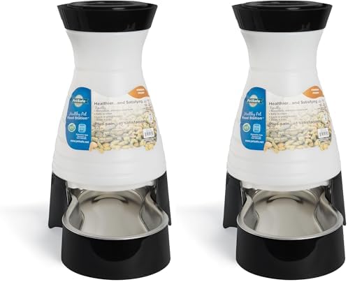 PetSafe Healthy Pet Food Station-Medium, 4 lb Kibble Capacity-Gravity Pet Feeder Dry Food Dispenser, Automatic Cat Feeder, Small to Medium-Removable Stainless Steel Bowl (Pack of 2)