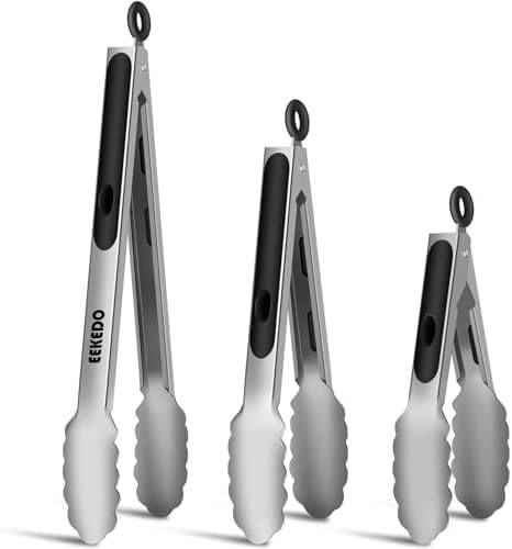 Metal Tongs for Cooking, Heat Resistant 600 Degrees - 7", 9" and 12"