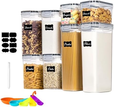 8pc Clear Airtight Canisters with Lids, Kitchen Dry Pantry Storage