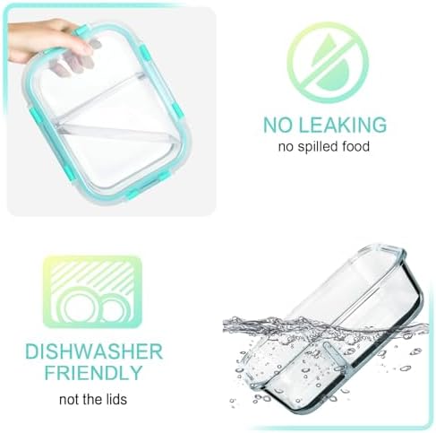 M MCIRCO 5 Pack,36 oz, 2 Compartments Glass Meal Prep Containers with Lids