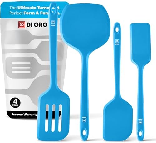 DI ORO Silicone Turner Spatula Set - 600F Heat Resistant, 4-Pc Blue