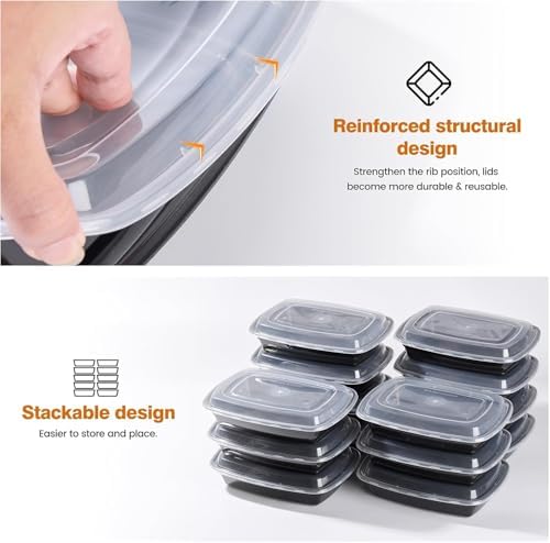Glotoch Meal Prep Containers 1-Compartment with Lids 300 Pack 32oz, Disposable Plastic Food Storage Containers, Takeout & Restaurant, BPA-Free, Stackable, Microwave/Freezer/Dishwasher Safe