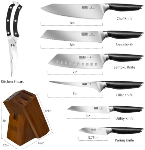 HOSHANHO 8PCS Knife Set, Razor Sharp Japanese Kitchen Knife Set with Block