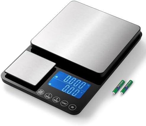 Dual Platform Kitchen Scale, Digital Food Scale with Dual Display, Two Scales in One for Heavy and Precise, 33lb/0.01g/0.001oz, Stainless Steel, 7 Units Tare, for Baking, Sourdough, Cooking