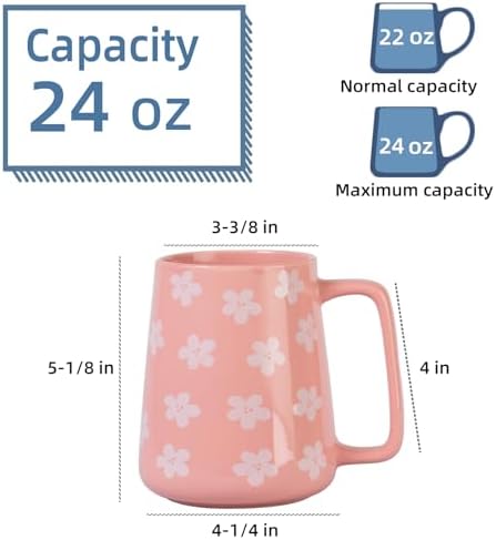 24 oz Large Ceramic Coffee mugs, Extra Large Cup, Big Handle (24 oz pink)