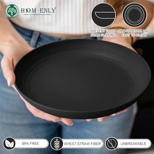 Homienly Premium Wheat Straw Dinner Plates, Reusable 8 PCS Unbreakable Plates 10 inch Plate Set, Alternative Plastic Plate Microwave and Dishwasher Safe Plates Set for Home - GreyStone