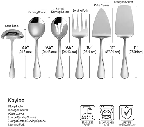 Mikasa Gourmet Basics Kaylee 8-Piece Serving Set, 18/0 Stainless Steel, Ladle, Lasagna Server, Cake Server, Tablespoons, Cold Meat Fork, Dishwasher Safe