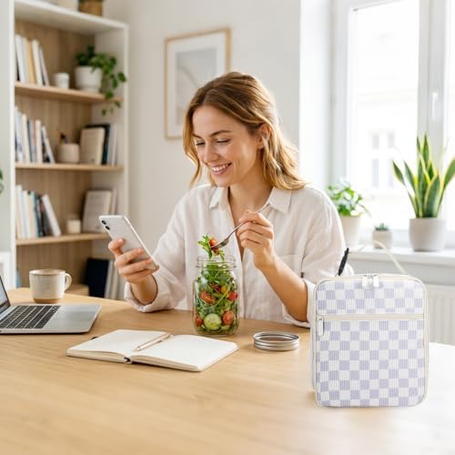 Lunch Box for Women Men Adult Insulated Lunch Bag Women Men Small Reusable Lunchbox for Work Picnic Travel (Beige-Purple Plaid)