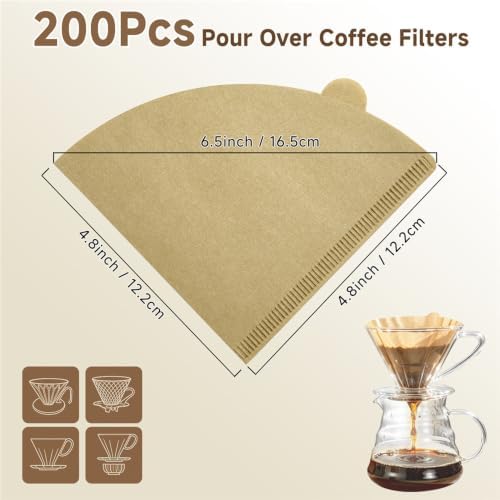 Coffee Filter, Cone Coffee Filters 2, Pour Over Coffee Filter for v60 Coffee Dripper and Drip Coffee Maker, 1-4 Cup, 100 Count, Disposable Natural Unbleached Size 02 Coffee Filters