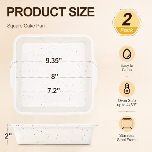 Vinino 8 x 8 Inch Silicone Brownie Pan, 2 Pack Square Mold with Steel Frame