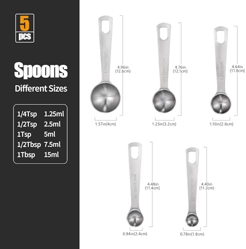 Doosu 18/8 Stainless Steel Measuring Spoons with Engraved Metric (Set of 5)