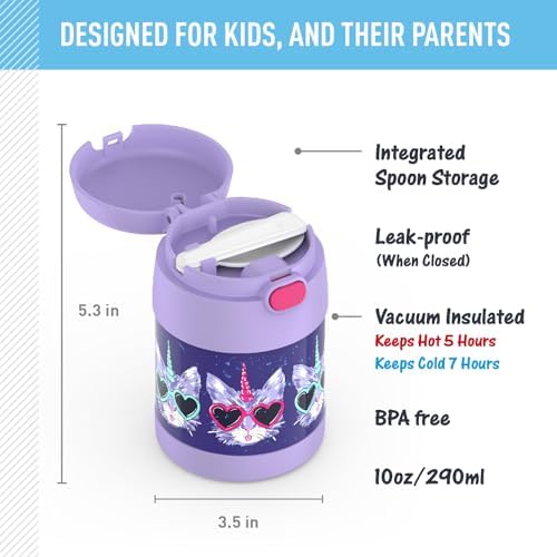 THERMOS FUNTAINER Kids Food Jar with Spoon, 10oz, Cool Caticorns