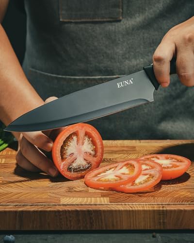EUNA Kitchen Knife Set, 19 PCS Black Knife Set with Acrylic Block and Sharpener, German High-Carbon Stainless Steel Knife Sets with 6 Serrated Steak Knives, Bread Knife, Chef Knife, Dishwasher Safe