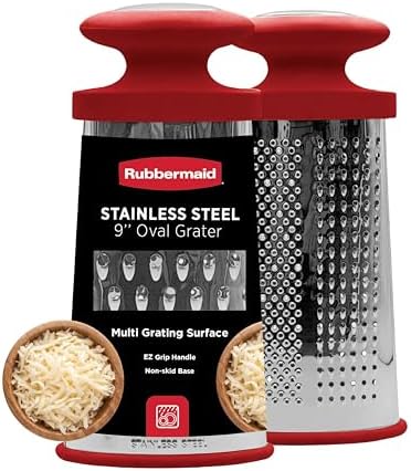 Rubbermaid Stainless Steel Cheese Grater - 9.5" Oval Handheld Box Grater with EZ Grip Handle - Multi-Surface Food & Cheese Shredder | Zester & Graters for Kitchen - Dishwasher Safe