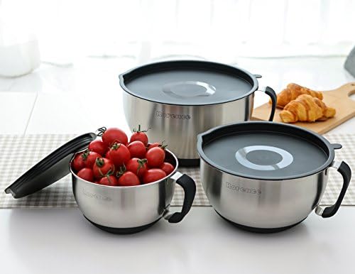 Rorence Stainless Steel Mixing Bowls Set with Lids,1.5,3 & 5 Qt,Black