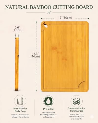 Cutting Board,18" x 12" X-Large Bamboo Cutting Board for Kitchen,Butcher Block Cutting Boards with Built-in Handles,Charcuterie,Meat,Vegetables,Fruit and Daily Cooking