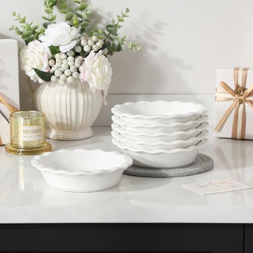 MALACASA Mini Pie Pans Set 6, 6 Inch Ceramic Quiche Tart Pans White