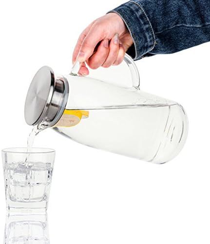 60 Ounces Glass Pitcher with Lid, Hot/Cold Water Jug, Juice Beverage Carafe
