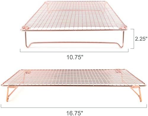 Kingrol 2 Pack Stainless Steel Cooling Racks with Collapsible Folding Legs, Stackable Grid Wire Racks for Cooking and Baking, Copper-Tone