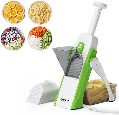 QYKIC Safe Mandoline Slicer 5 in 1 Vegetable Chopper Food Potato Cutter, Strips Julienne Dicer Adjustable Thickness 0.1-8 mm Kitchen Chopping Artifact Fast Meal Prep
