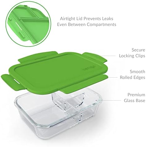 Bentgo Glass Lunch Box, Leak-Proof, 3-Compartment, 5-Cup Capacity