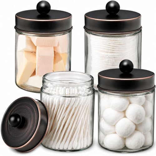 Amolliar Glass Apothecary Jar Qtip Holder Metal Lids 4pc/ORB